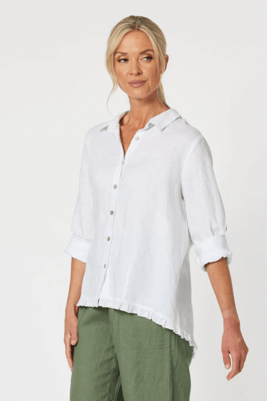 Ruffle Hem Shirt - White - GS13 - Pizazz BoutiqueGordon smith