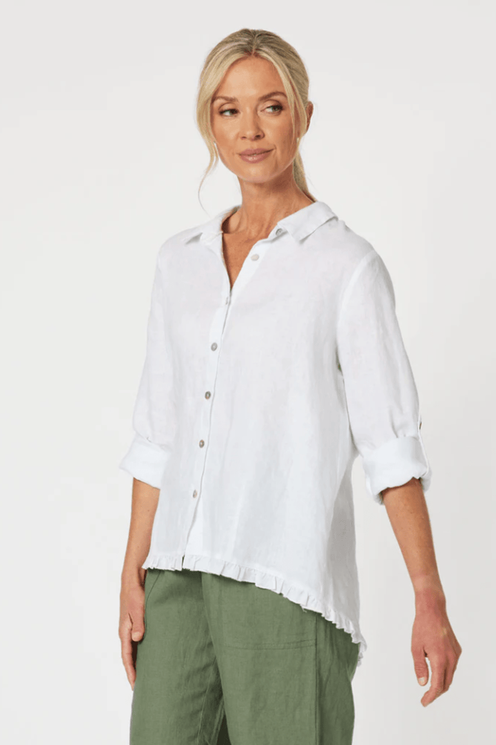 Ruffle Hem Shirt - White - GS13 - Pizazz BoutiqueGordon smith