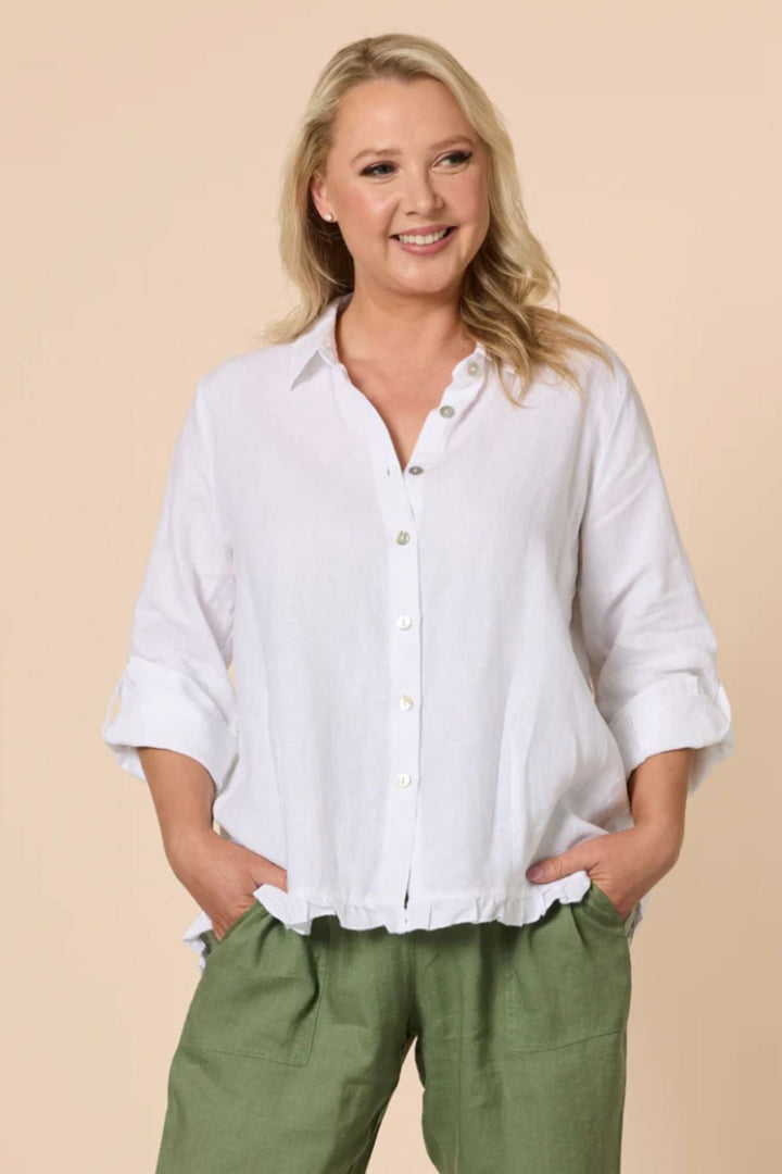 Ruffle Hem Shirt - White - GS13 - Pizazz BoutiqueGordon smith