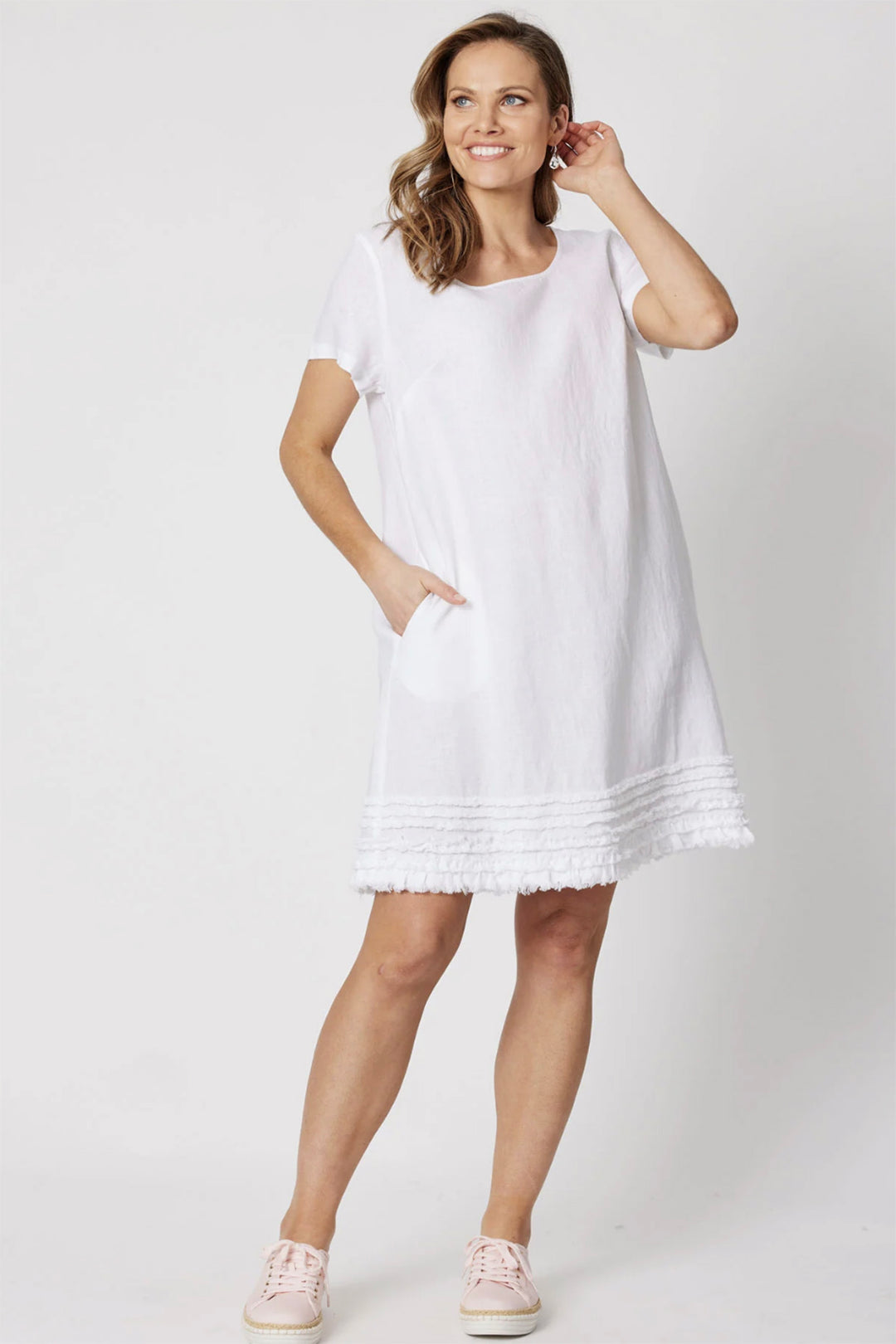 Ruffle Hem Dress | White | GS11
