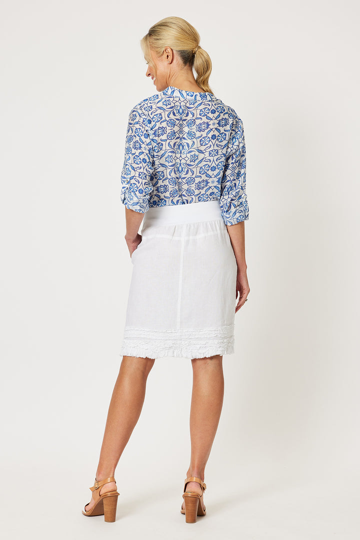 Ruffle Linen Skirt - White - GS22