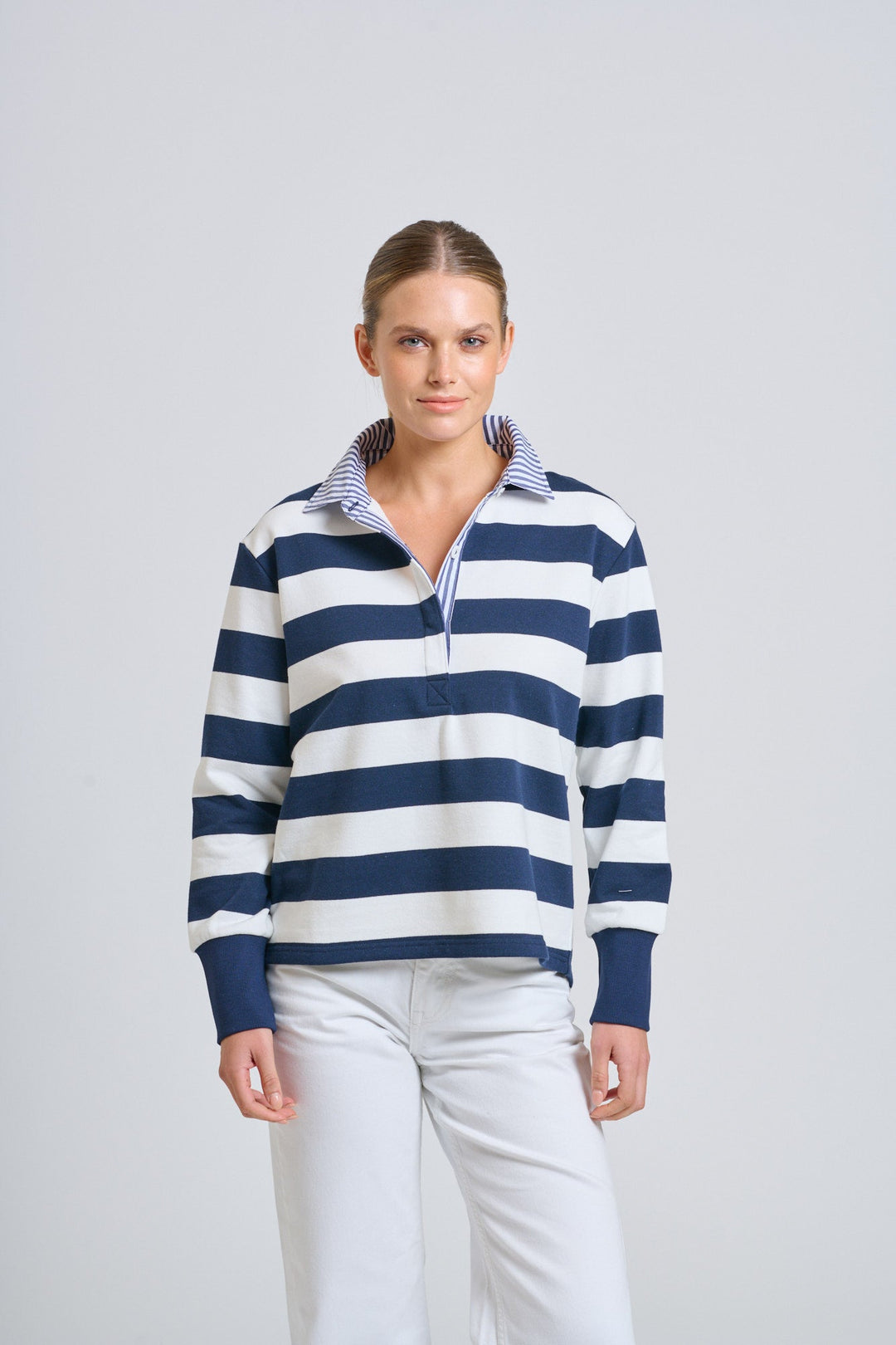 Rugby Crop Sweatshirt - French Navy - EST14 - Pizazz BoutiqueEST 1971