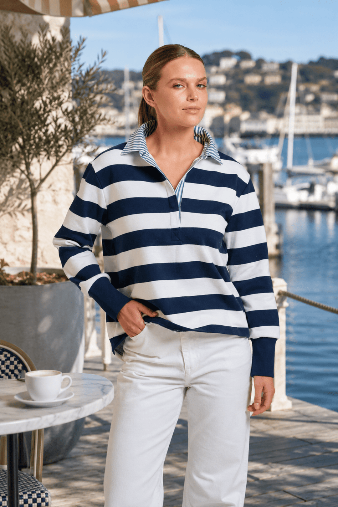 Rugby Crop Sweatshirt - French Navy - EST14 - Pizazz BoutiqueEST 1971