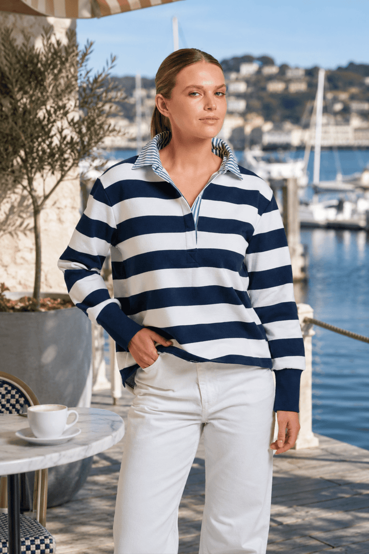Rugby Crop Sweatshirt - French Navy - EST14 - Pizazz BoutiqueEST 1971