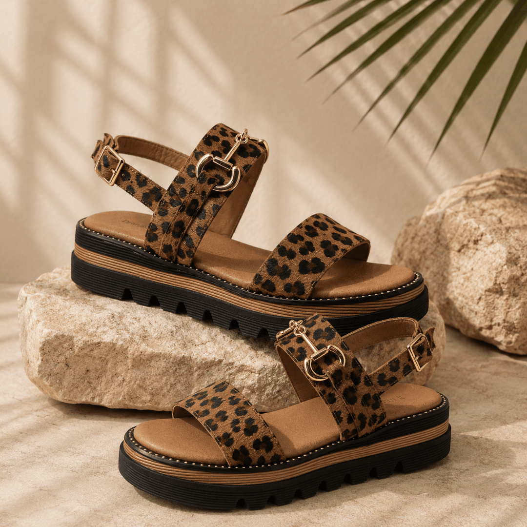 Sabri Sandal - Tan Leopard - DJ33 - Pizazz BoutiqueDjango & Juliette