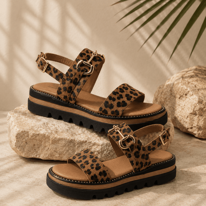 Sabri Sandal - Tan Leopard - DJ33 - Pizazz BoutiqueDjango & Juliette