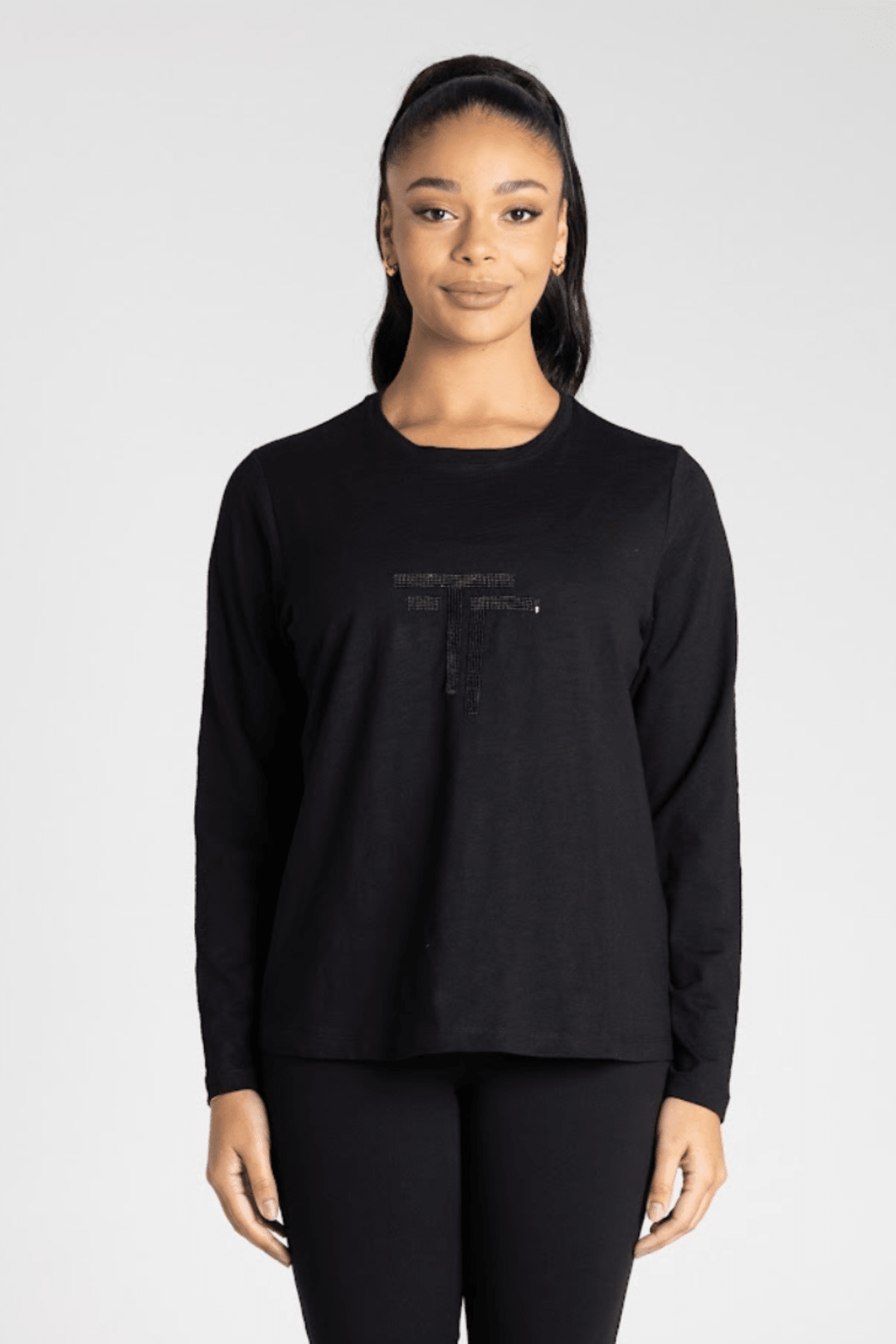 Sandi Long Sleeve Tee - Black - TT20 - Pizazz BoutiqueTwo - T's