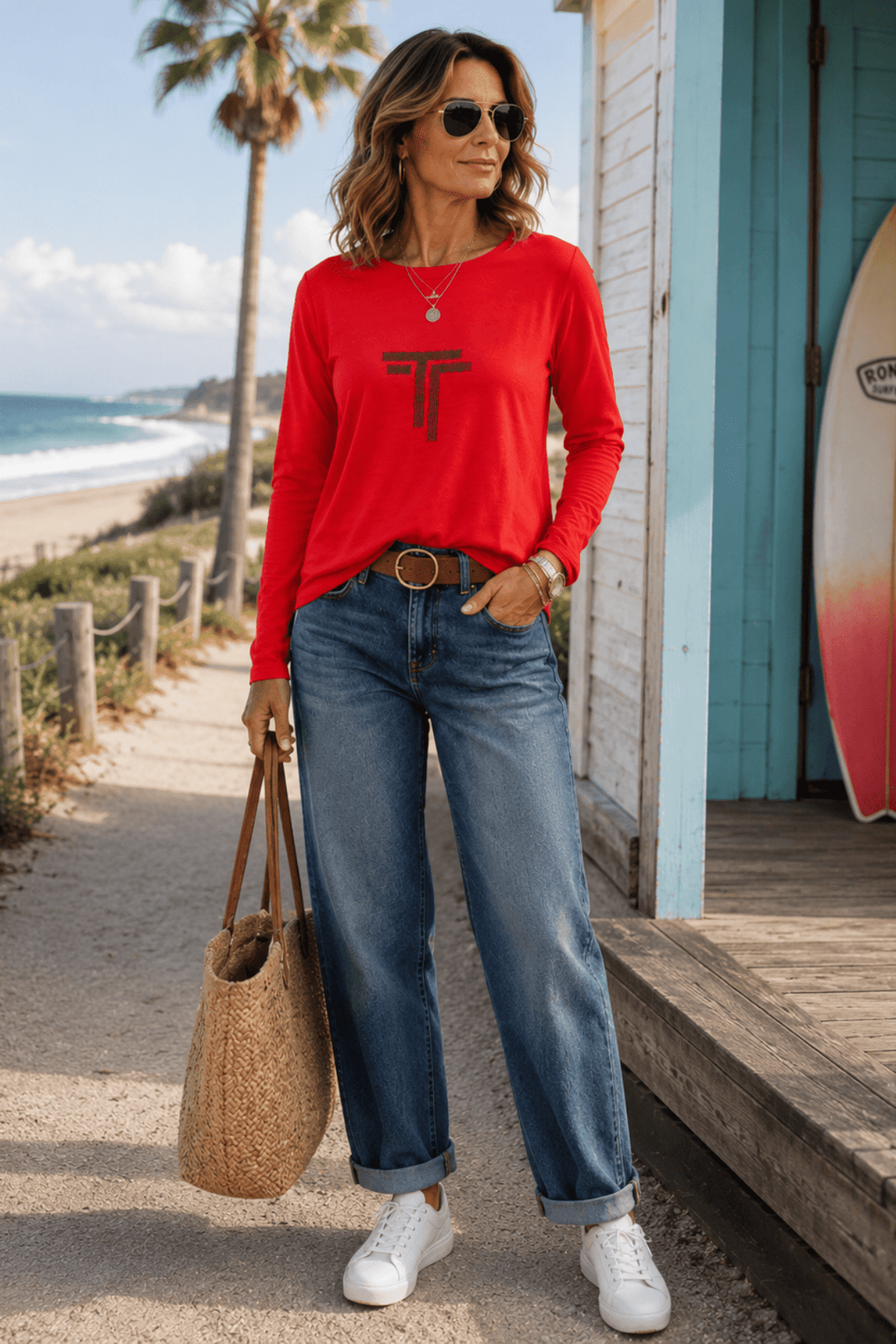 Sandi Long Sleeve Tee - Intense Orange - TT20 - Pizazz BoutiqueTwo - T's