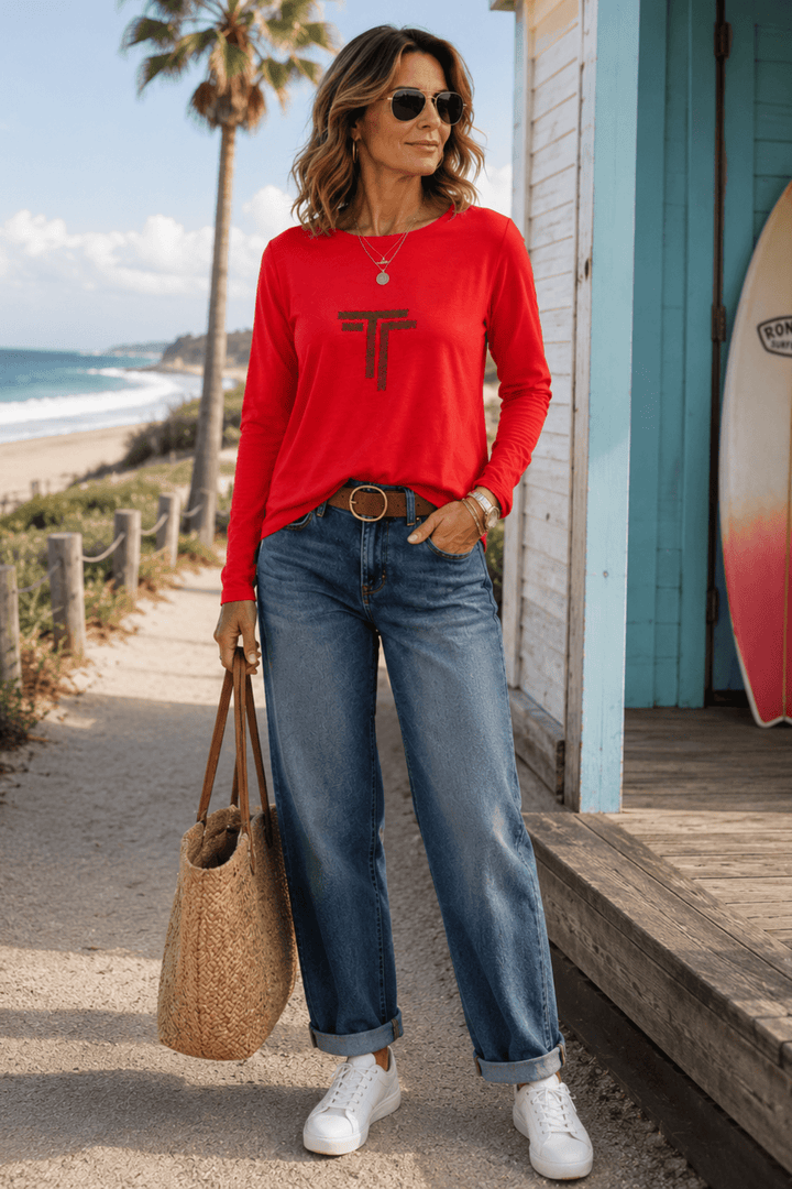 Sandi Long Sleeve Tee - Intense Orange - TT20 - Pizazz BoutiqueTwo - T's