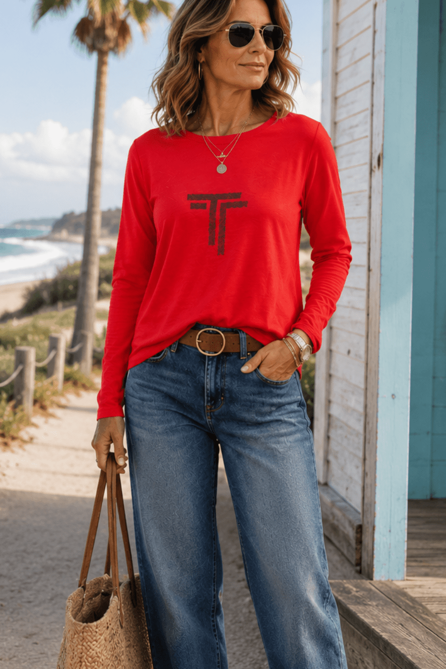 Sandi Long Sleeve Tee - Intense Orange - TT20 - Pizazz BoutiqueTwo - T's