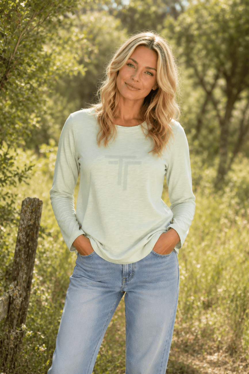 Sandi Long Sleeve Tee - Pistachio - TT20 - Pizazz BoutiqueTwo - T's