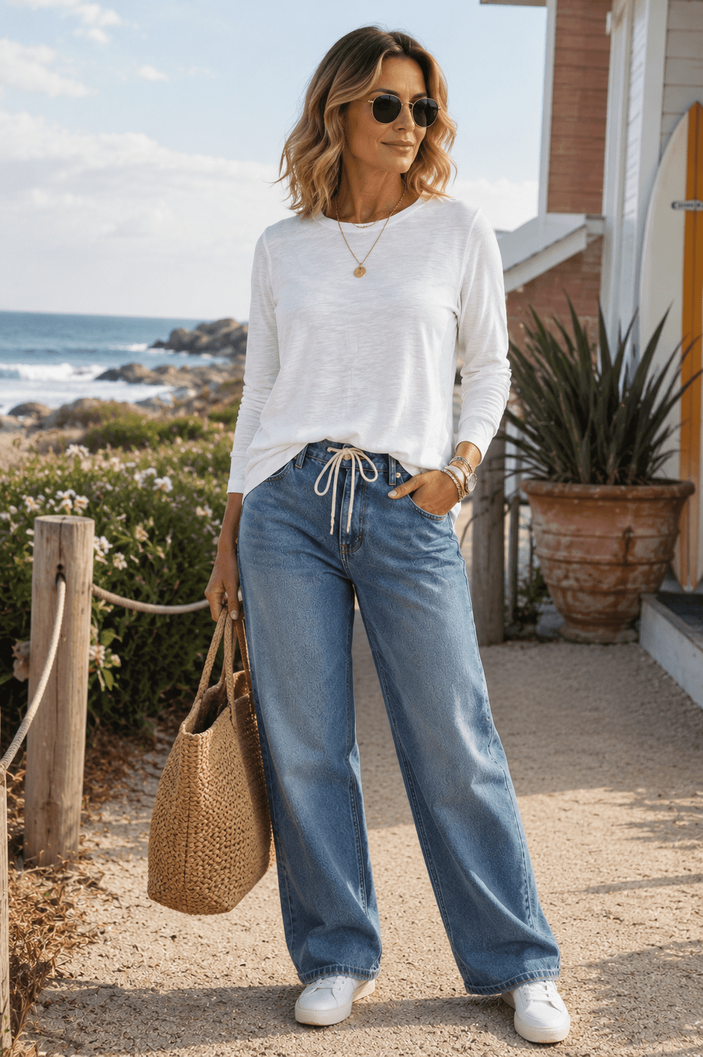 Sandi Long Sleeve Tee - White - TT20 - Pizazz BoutiqueTwo - T's