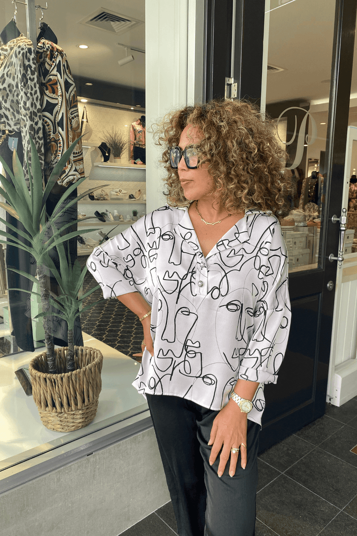 Satin Abstract Face Top - JR79 - Pizazz BoutiqueJoseph Ribkoff