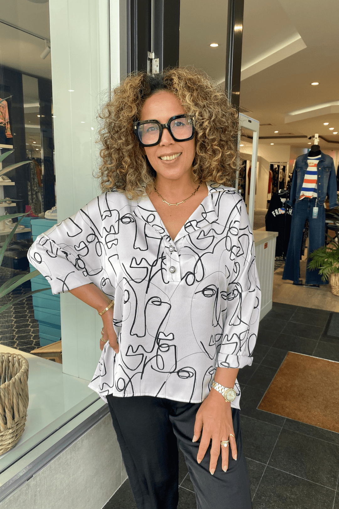 Satin Abstract Face Top - JR79 - Pizazz BoutiqueJoseph Ribkoff
