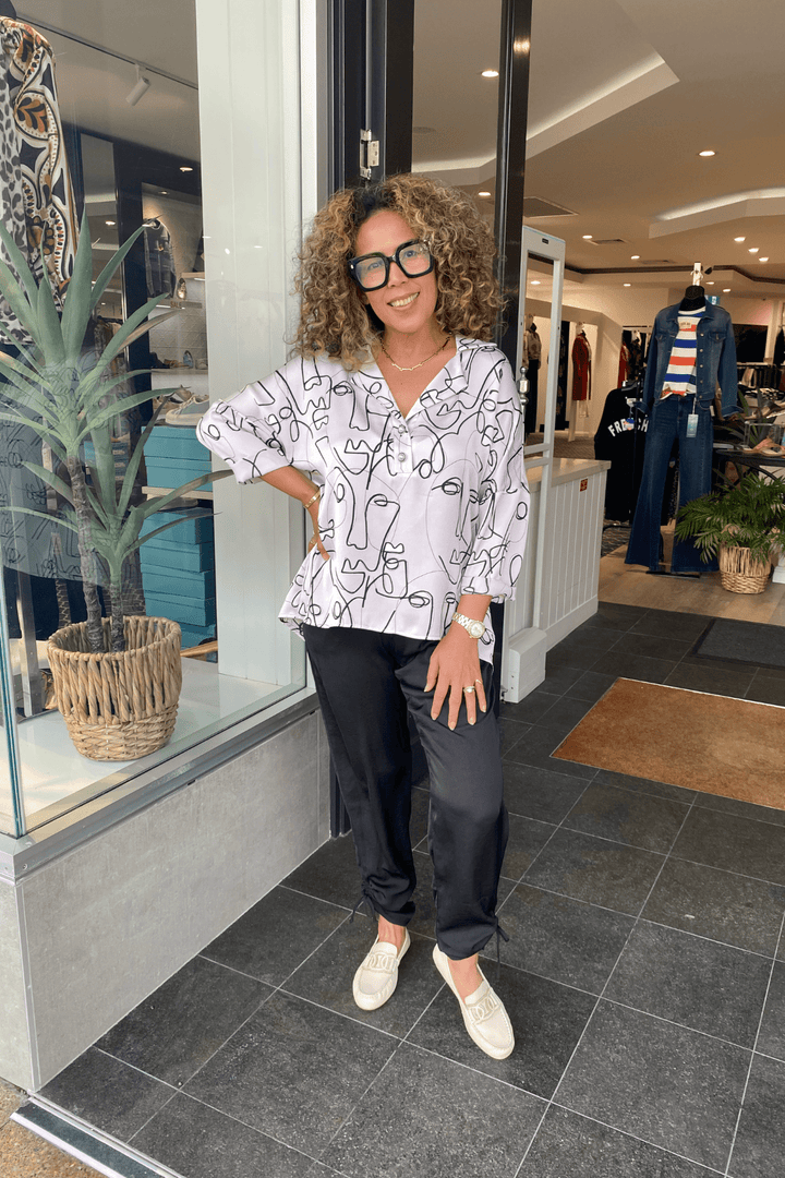 Satin Abstract Face Top - JR79 - Pizazz BoutiqueJoseph Ribkoff