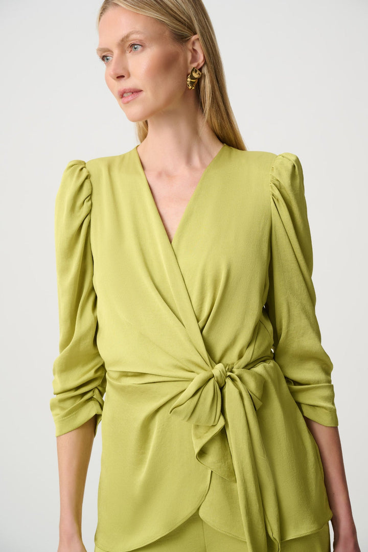Satin Tie Wrap Top - Pistachio - Pizazz BoutiqueJoseph Ribkoff