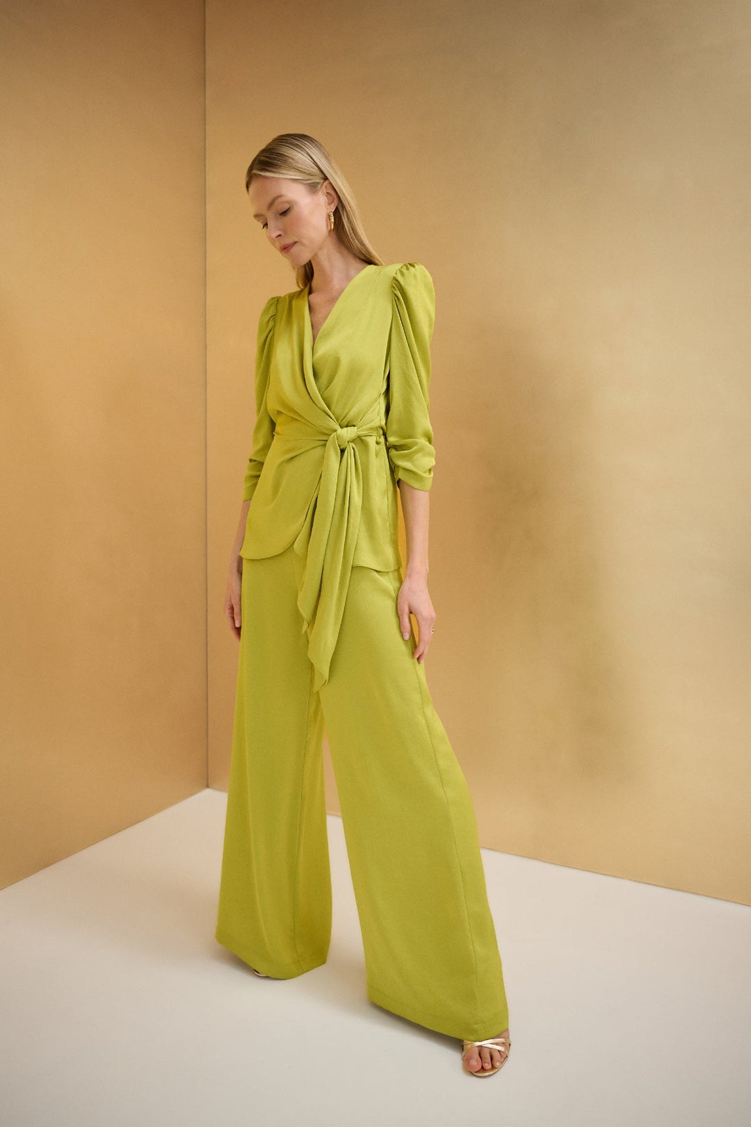 Satin Wide Leg Pants - Pistachio - Pizazz BoutiqueJoseph Ribkoff