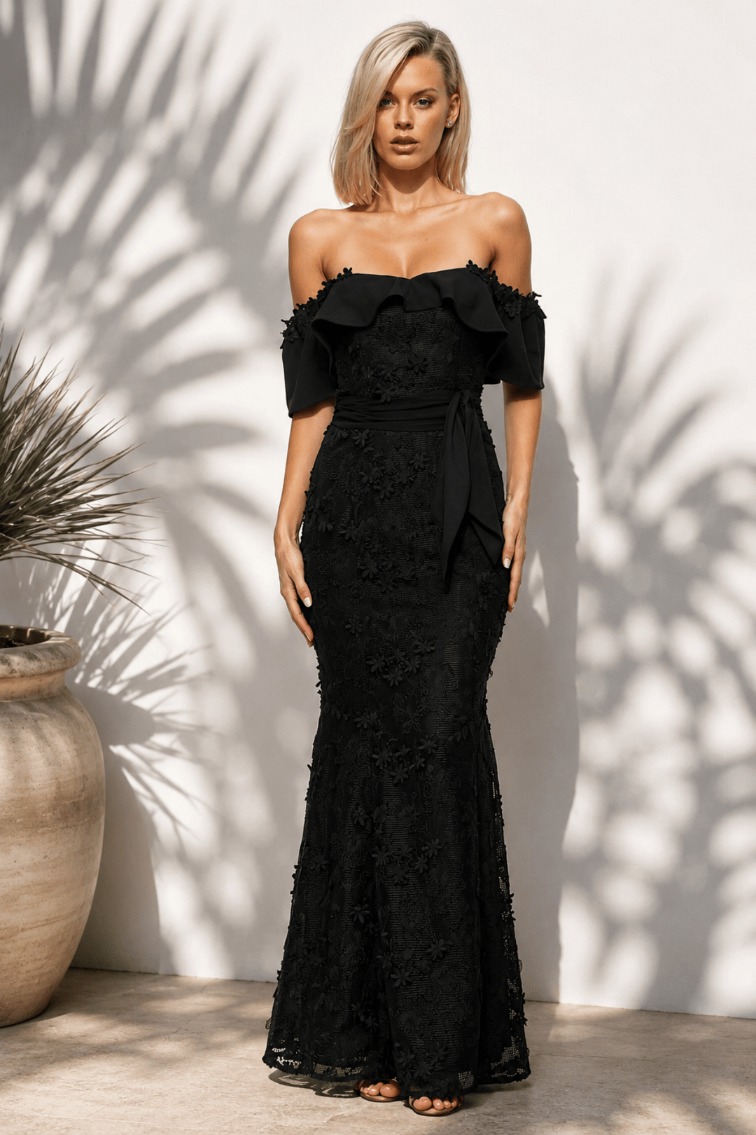 Scarlett Off Shoulder Maxi Dress - Black - ROM34 - Pizazz BoutiqueRomance