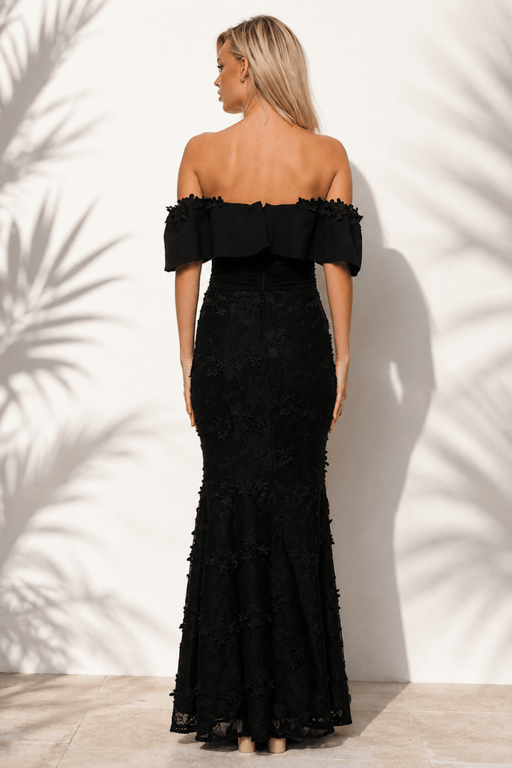 Scarlett Off Shoulder Maxi Dress - Black - ROM34 - Pizazz BoutiqueRomance