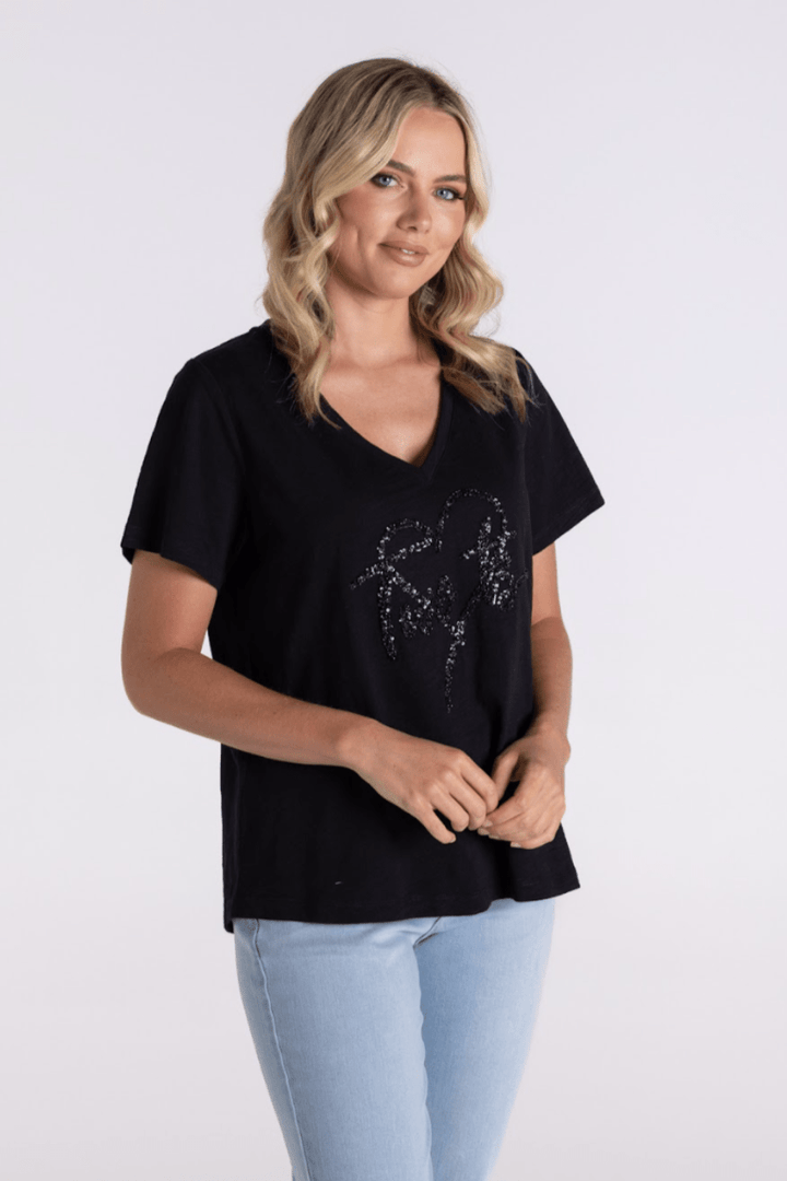 Sequin Heart Logo Tee - Black - TT6 - Pizazz BoutiqueTwo - T's