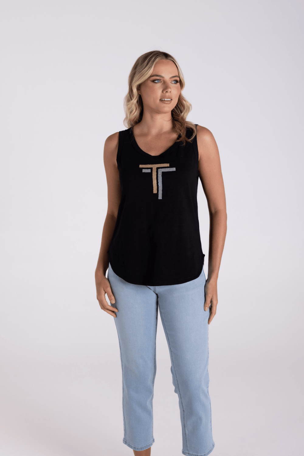 Sequin Logo Tank - Black - TT13 - Pizazz BoutiqueTwo - T's