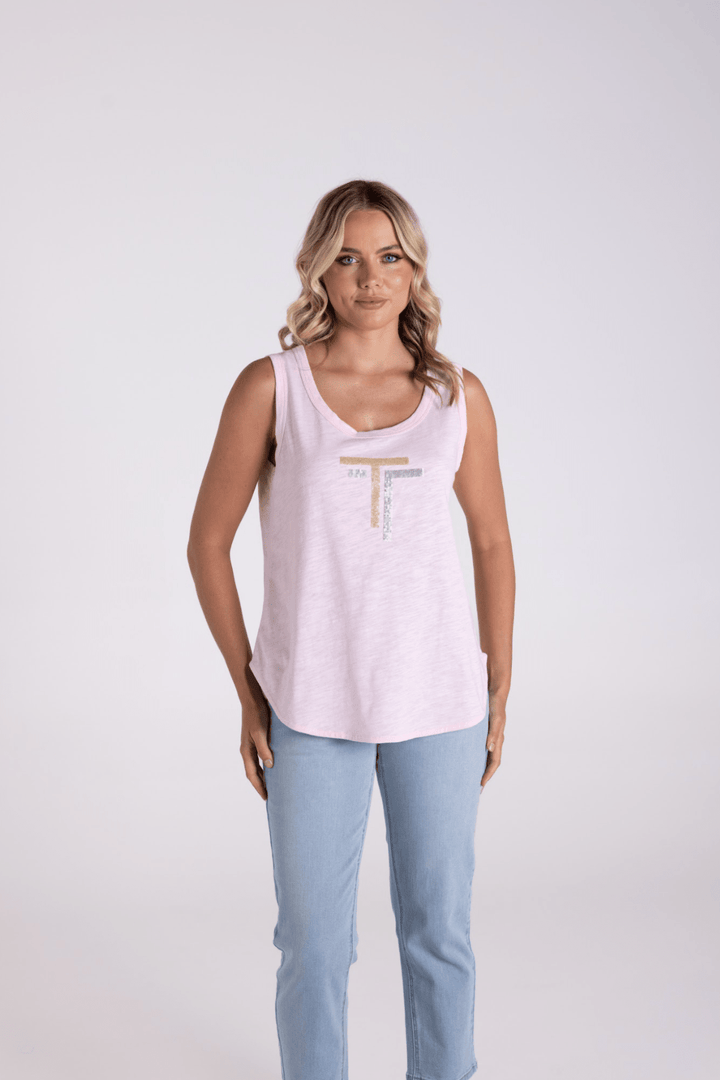 Sequin Logo Tank - Pink - TT13 - Pizazz BoutiqueTwo - T's