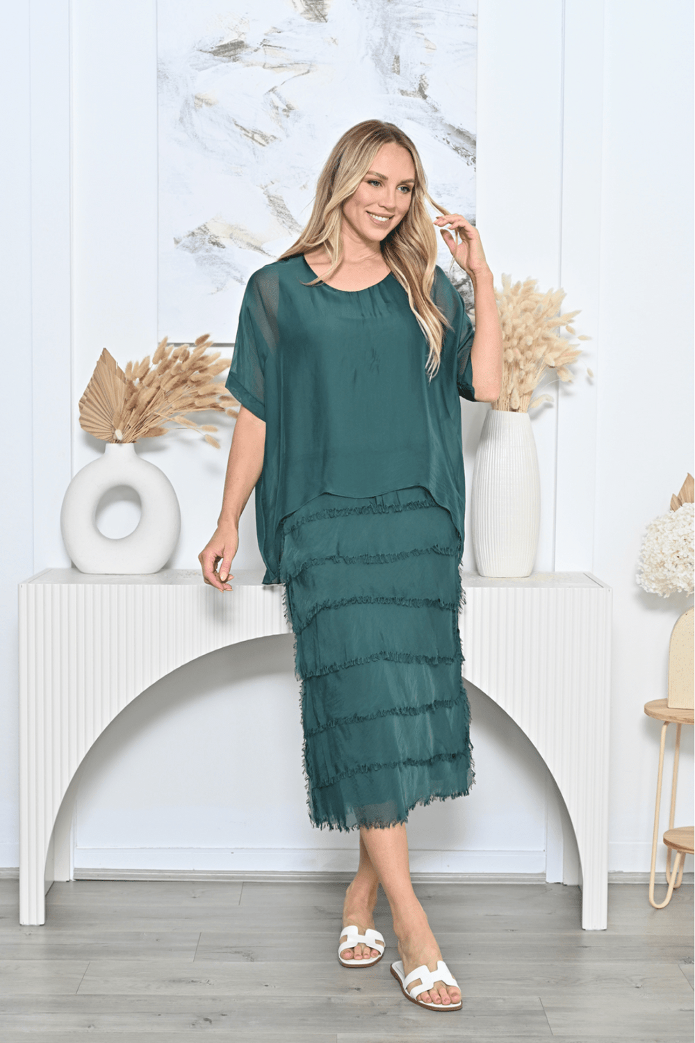 Serene Layered Dress - Emerald - AE14 - Pizazz BoutiqueAE Luxe