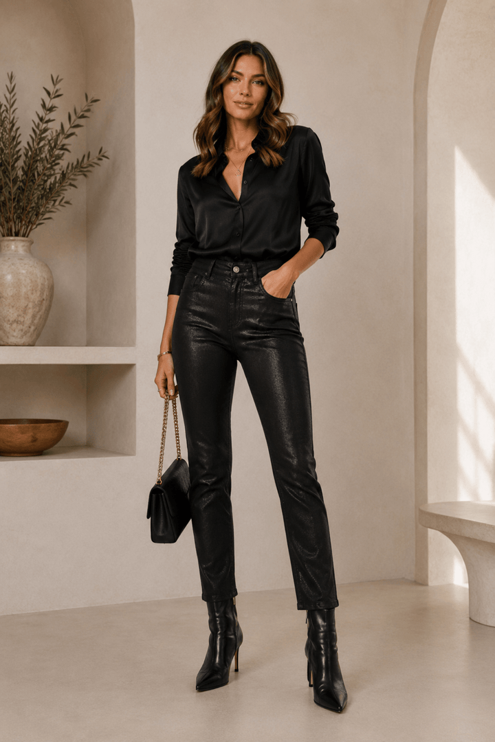 Shimmer Foil Pant - Black - JR18 - Pizazz BoutiqueJoseph Ribkoff