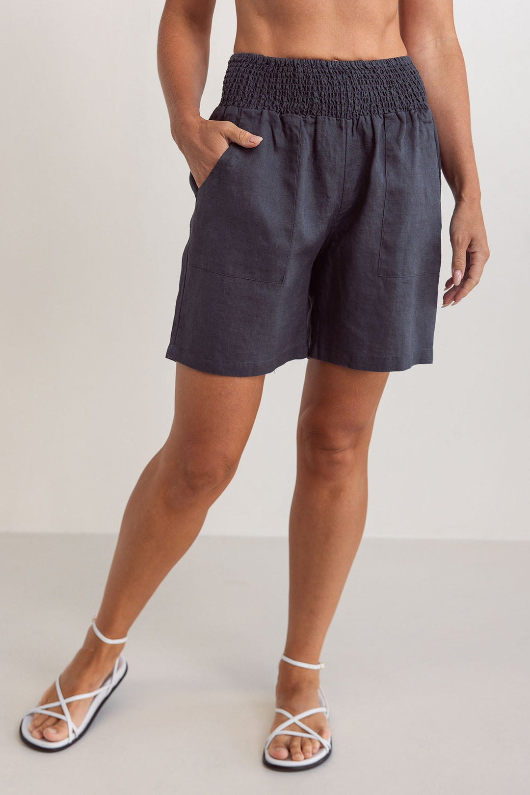 Shirred Waist Short - Charcoal - SS48 - Pizazz BoutiqueSee Saw
