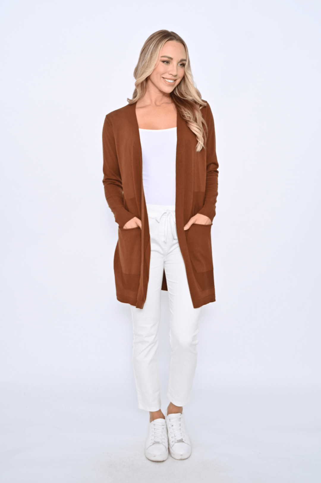 Side Pocket Long Cardi - Chocolate - CC7 - Pizazz BoutiqueCali & Co