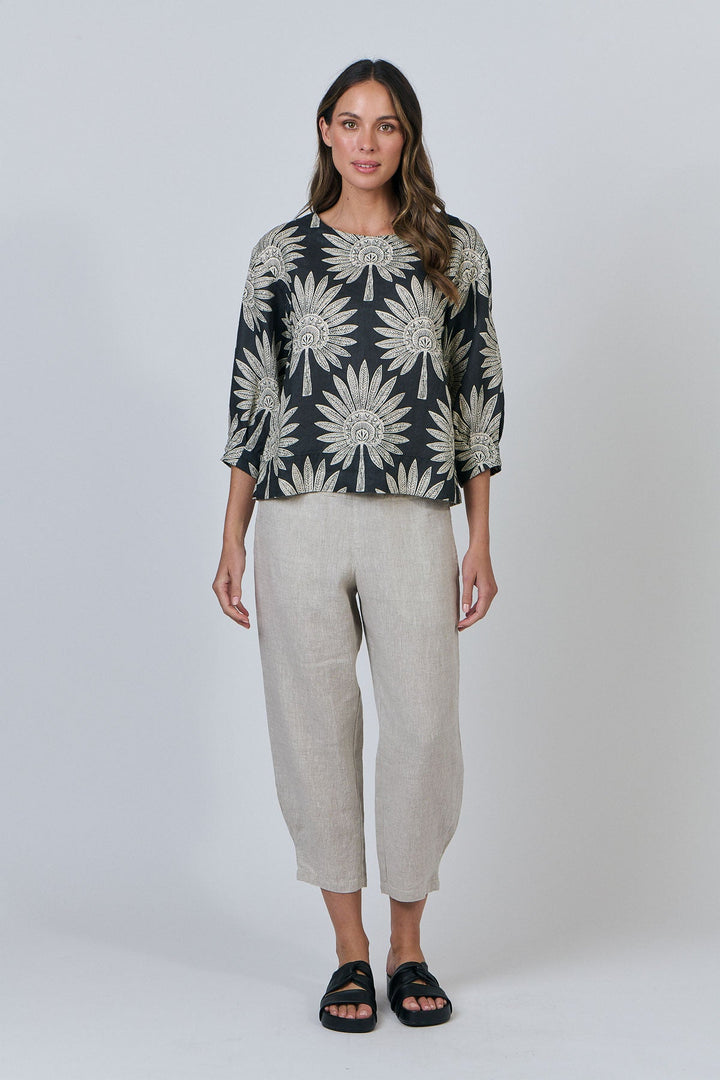 Sienna Linen Top - Date Palm - OJ62 - Pizazz BoutiqueNaturals By O & J