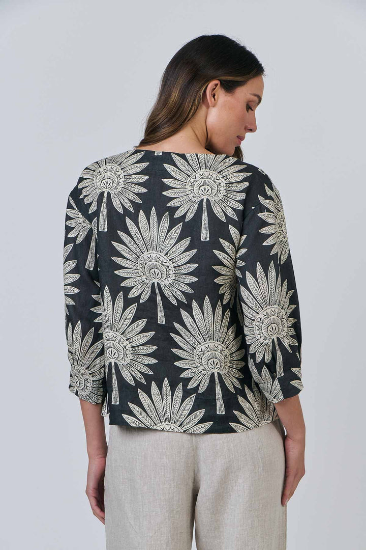 Sienna Linen Top - Date Palm - OJ62 - Pizazz BoutiqueNaturals By O & J