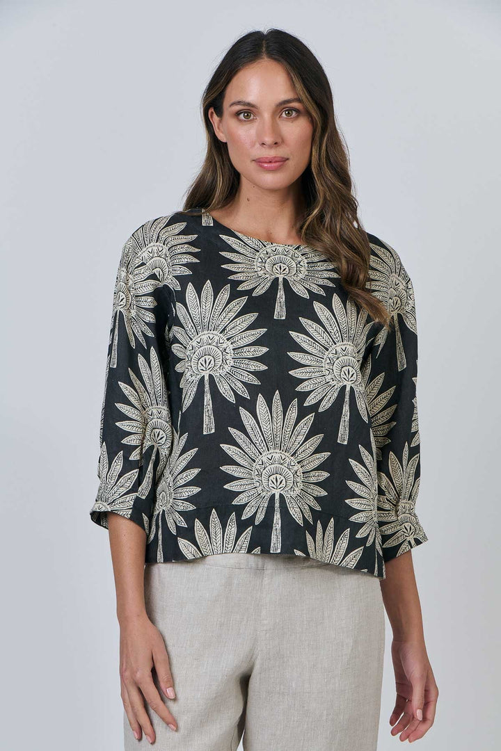 Sienna Linen Top - Date Palm - OJ62 - Pizazz BoutiqueNaturals By O & J