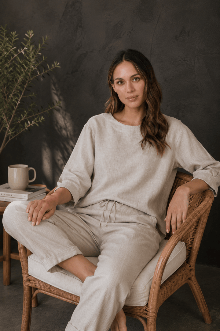 Sienna Linen Top - Dune - OJ62 - Pizazz BoutiqueNaturals By O & J