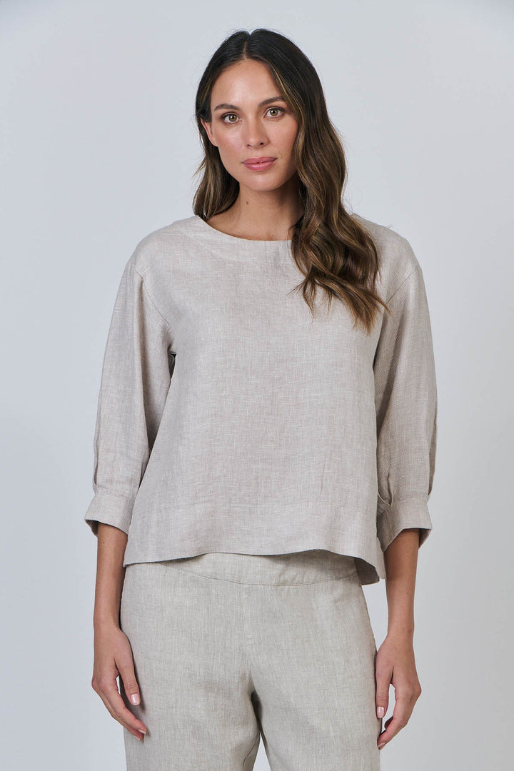 Sienna Linen Top - Dune - OJ62 - Pizazz BoutiqueNaturals By O & J