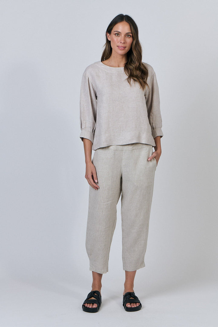 Sienna Linen Top - Dune - OJ62 - Pizazz BoutiqueNaturals By O & J