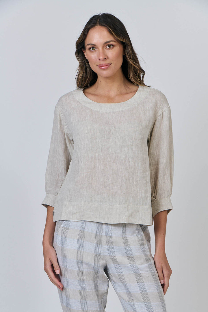 Sienna Linen Top - Soybean - OJ62 - Pizazz BoutiqueNaturals By O & J
