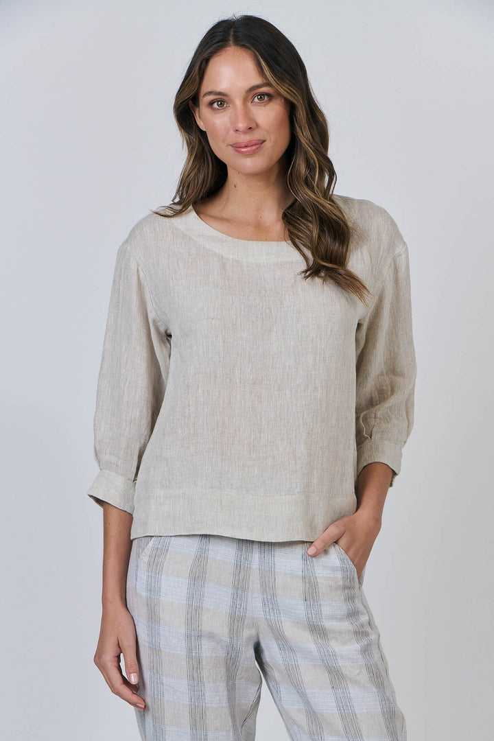 Sienna Linen Top - Soybean - OJ62 - Pizazz BoutiqueNaturals By O & J