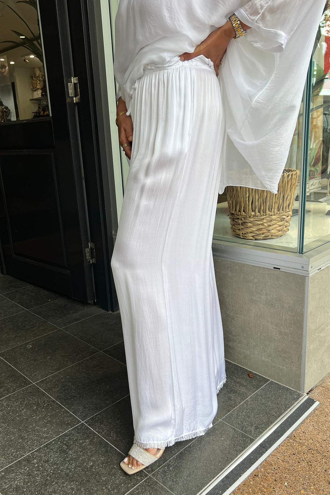 Silk Frayed Pant - White - CG29 - Pizazz BoutiqueCindy G
