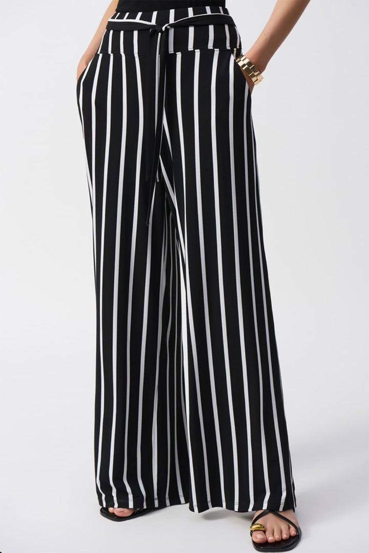 Striped Silky Wide-Leg Pant - Black - JR54