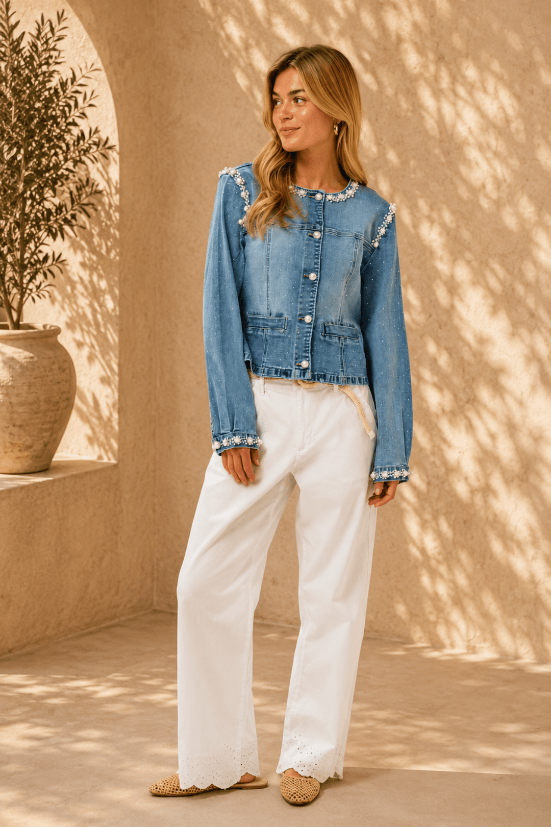 Sio Denim Jacket - CM6 - Pizazz BoutiqueCream