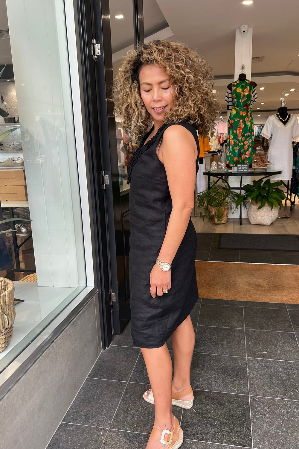 Sleeveless Ruffle Linen Dress - Black - SS36 - Pizazz BoutiqueSee Saw