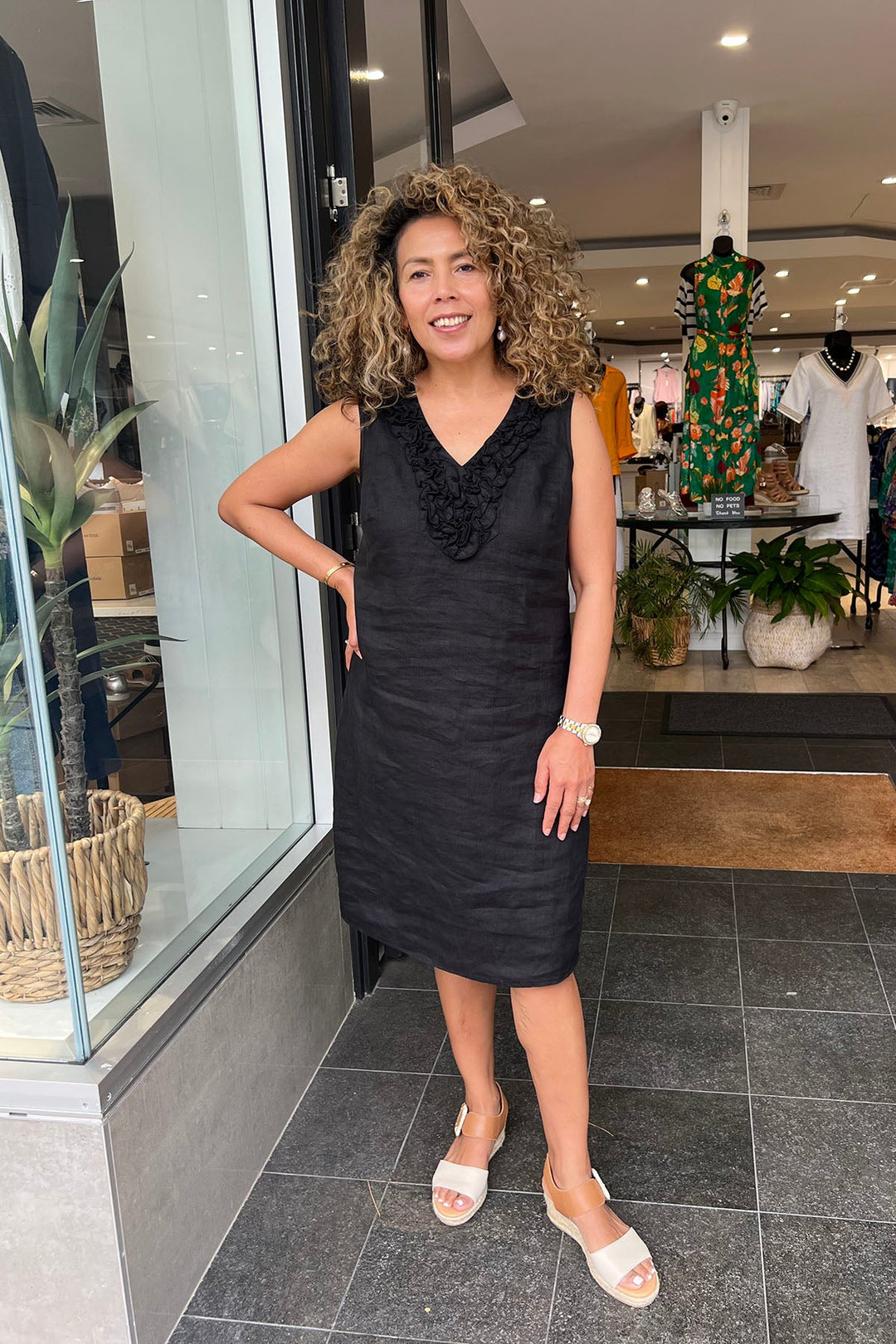 Sleeveless Ruffle Linen Dress - Black - SS36 - Pizazz BoutiqueSee Saw
