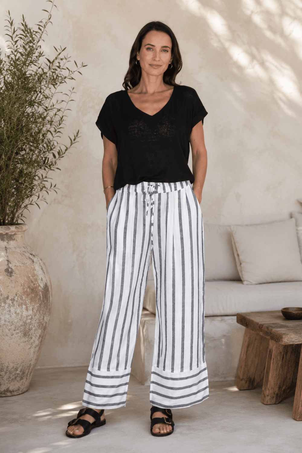 Sora Linen Pant - Charcoal/White - CB78 - Pizazz BoutiqueCarbon The Label