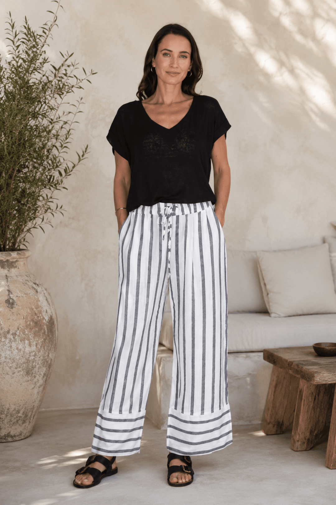 Sora Linen Pant - Charcoal/White - CB78 - Pizazz BoutiqueCarbon The Label