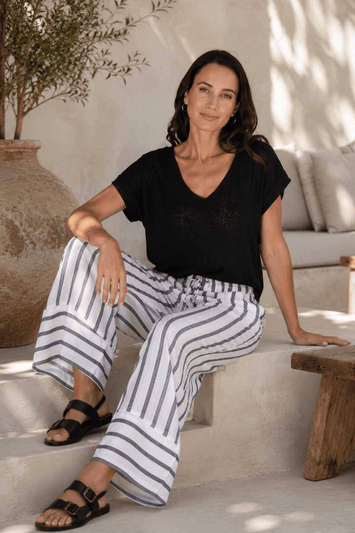 Sora Linen Pant - Charcoal/White - CB78 - Pizazz BoutiqueCarbon The Label