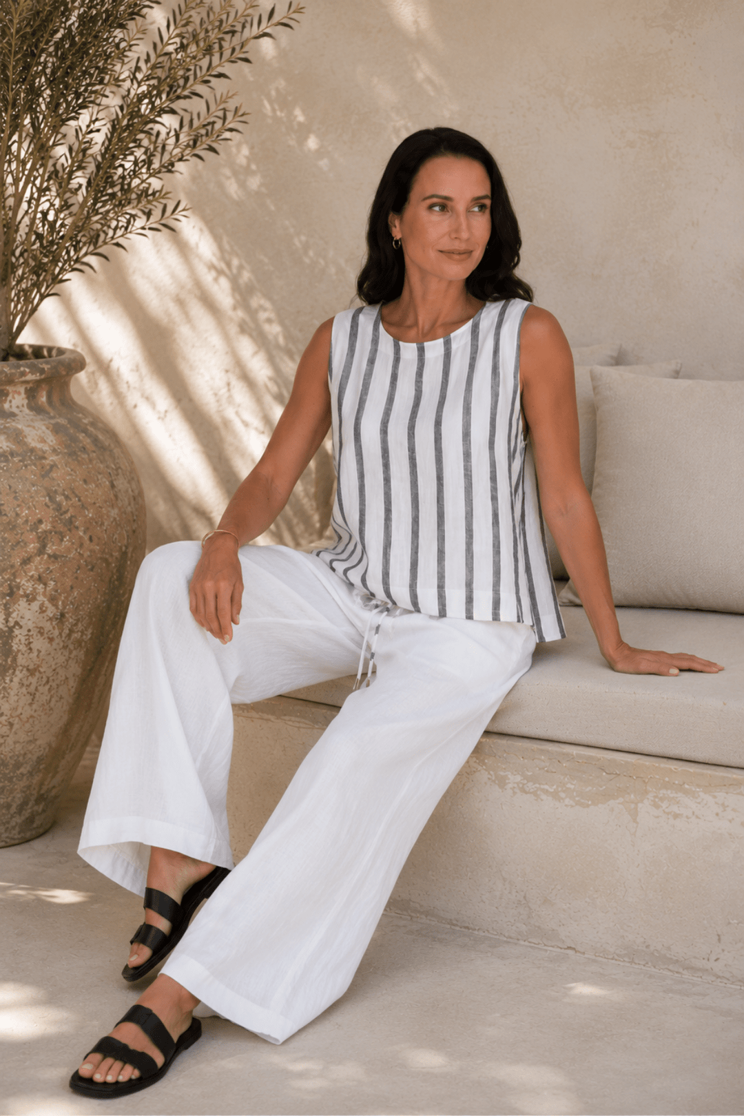 Sora Linen Tank - Charcoal/White - CB79 - Pizazz BoutiqueCarbon The Label