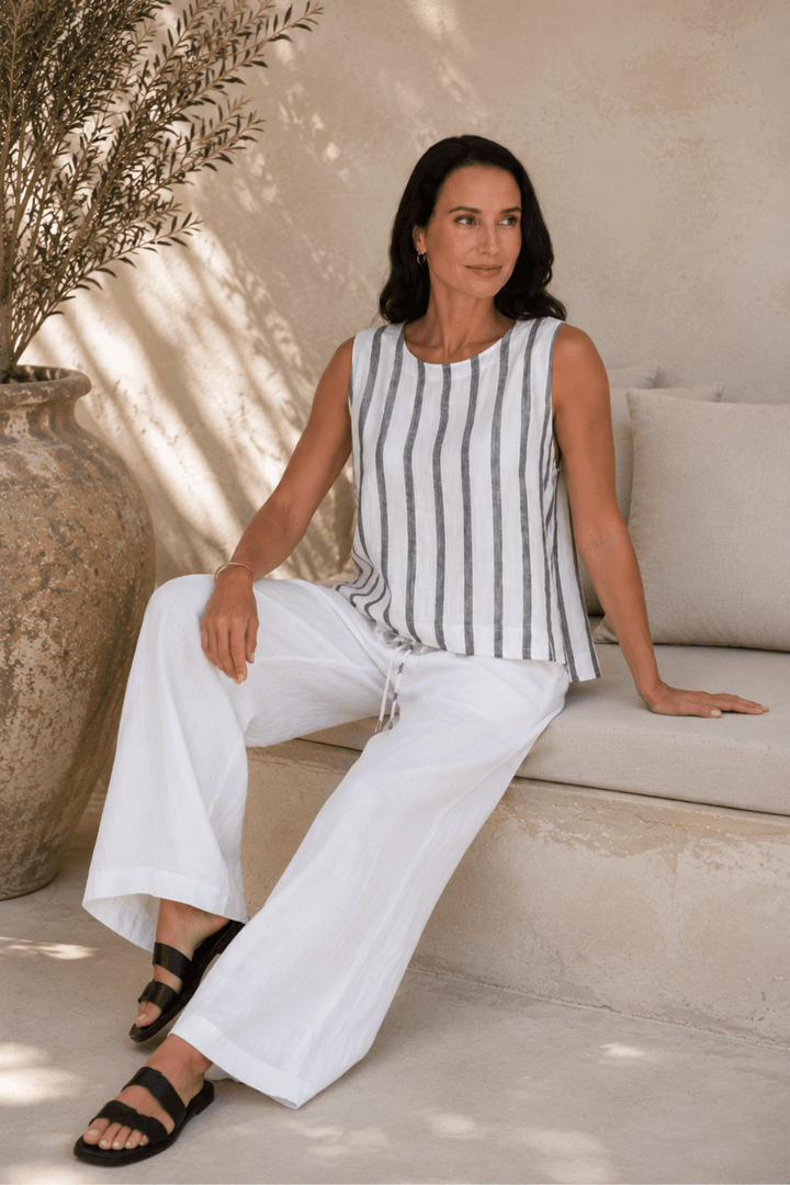 Sora Linen Tank - Charcoal/White - CB79 - Pizazz BoutiqueCarbon The Label