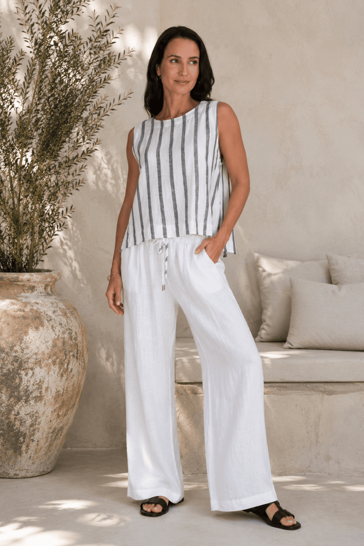 Sora Linen Tank - Charcoal/White - CB79 - Pizazz BoutiqueCarbon The Label