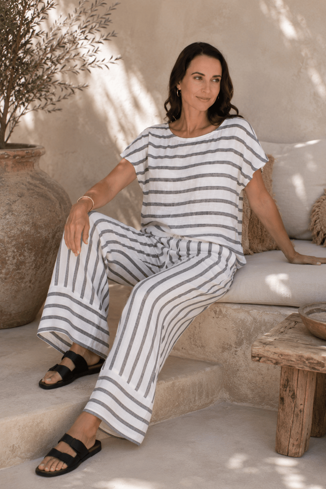 Sora Linen Top - Charcoal/White - CB80 - Pizazz BoutiqueCarbon The Label